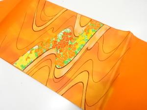 未使用品　流水に草花模様織り出し　名古屋帯